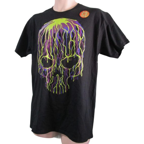 Glow in the Dark Skull T Shirt M Fruit of the Loom New Vintage Y2K