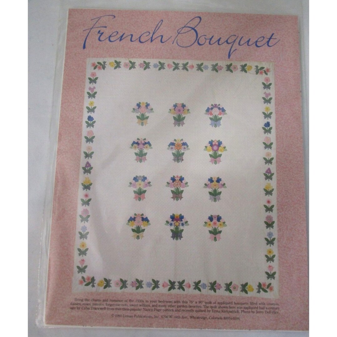 French Bouquet Applique Quilt Pattern Fabric Guide Instructions Nancy ...