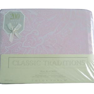 Vintage Classic Traditions Full Flat Sheet 200 Thread Count Luxury Percale Pink