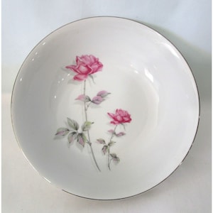 Vintage Rose Bramble by Nasco Fine China Japan Round Serving Bowl Platinum Trim