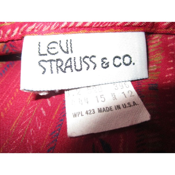 Vintage Levi Strauss Ladies Blouse Red Stipe Leaf… - image 3