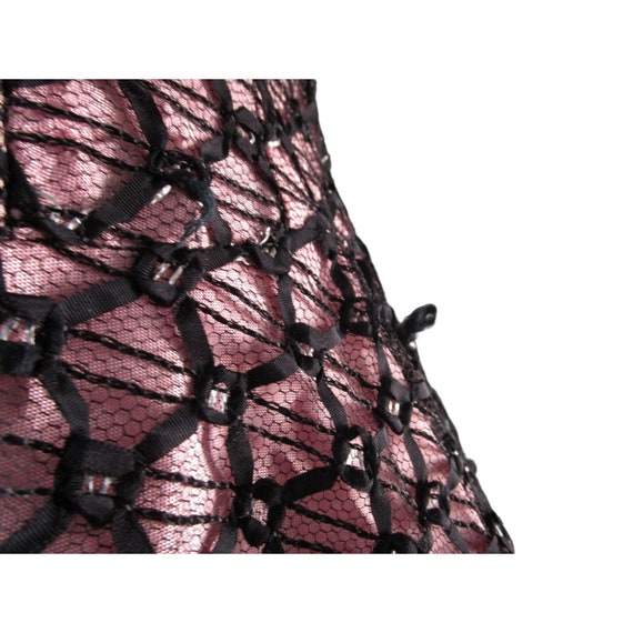 Vintage Black Lace Ribbon Pink Rayon Satin Lined … - image 5
