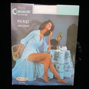 Vintage Sears Cling Alon Stockings Thi Top Ultra Sheer All Nylon New Open Pack