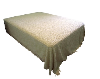 Vintage Queen Size Chenille Tagesdecke Lemon Gelb Fransen Baumwolle USA Made GUC