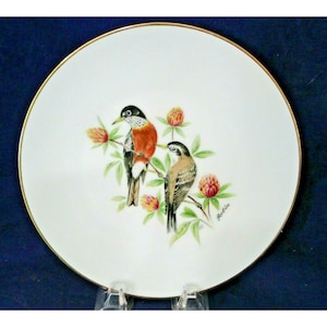 Pair of Robins Birds Bareuther Waldsassen #151 Plate Gold Rim Bavaria