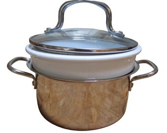Vintage Williams Sonoma Ruffoni Fondue Double Boiler Porcelain Insert Italy GUC