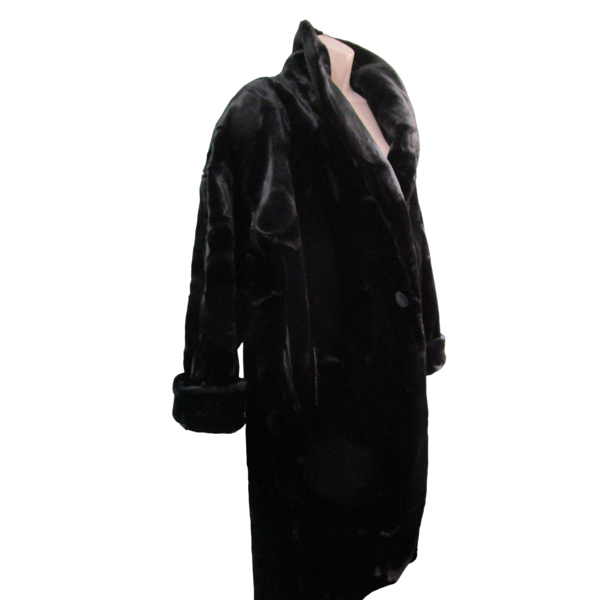 Donnybrook Faux Black Mink Coat Single Button Fully Lined Vintage