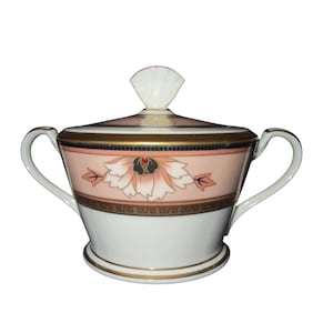Vintage Noritake Commemoration Lidded Sugar Bowl Peach Art Deco Retired EUC