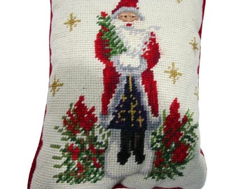 Vintage Christopher Radko Needlepoint Santa Accent Pillow GUC