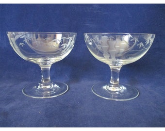 Vintage Retro Noritake Sasaki bambou champagne faible sorbet clair tige lisse deux