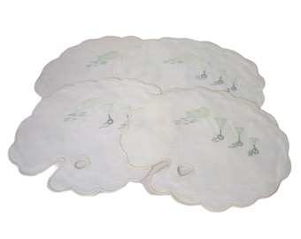 Vintage Martini Shaker Artist Palette Serviette Cocktail Applique Broderie GUC