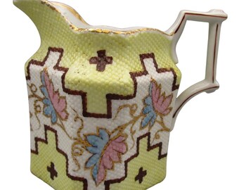 アールデコ 手描き磁器クリーマー 花柄幾何学模様 美品 アンティーク