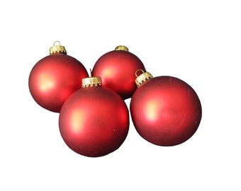 Christmas by Krebs Matte Red Mercury Style Round Ball Ornaments Gold Crown Four
