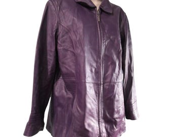 Vintage Purple Lambskin Leather Jacket Preston York Size L GUC