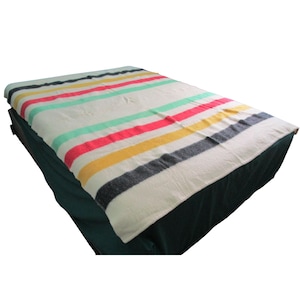 Vintage Ayers Hudson Bay Style Blanket  Queen Canada Holes Stains