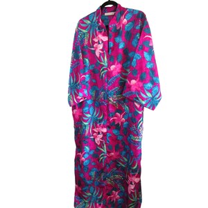 Vintage Lord & Taylor MuMu Fuchsia Pink Green Floral Front Zip Pockets Sz M