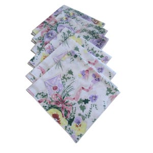 Vintage Pansy Floral Cotton Blend Dinner Napkins Six EUC