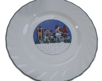 Arcopal FranceHoliday Village Salad Luncheon Dessert Plate Retired EUC