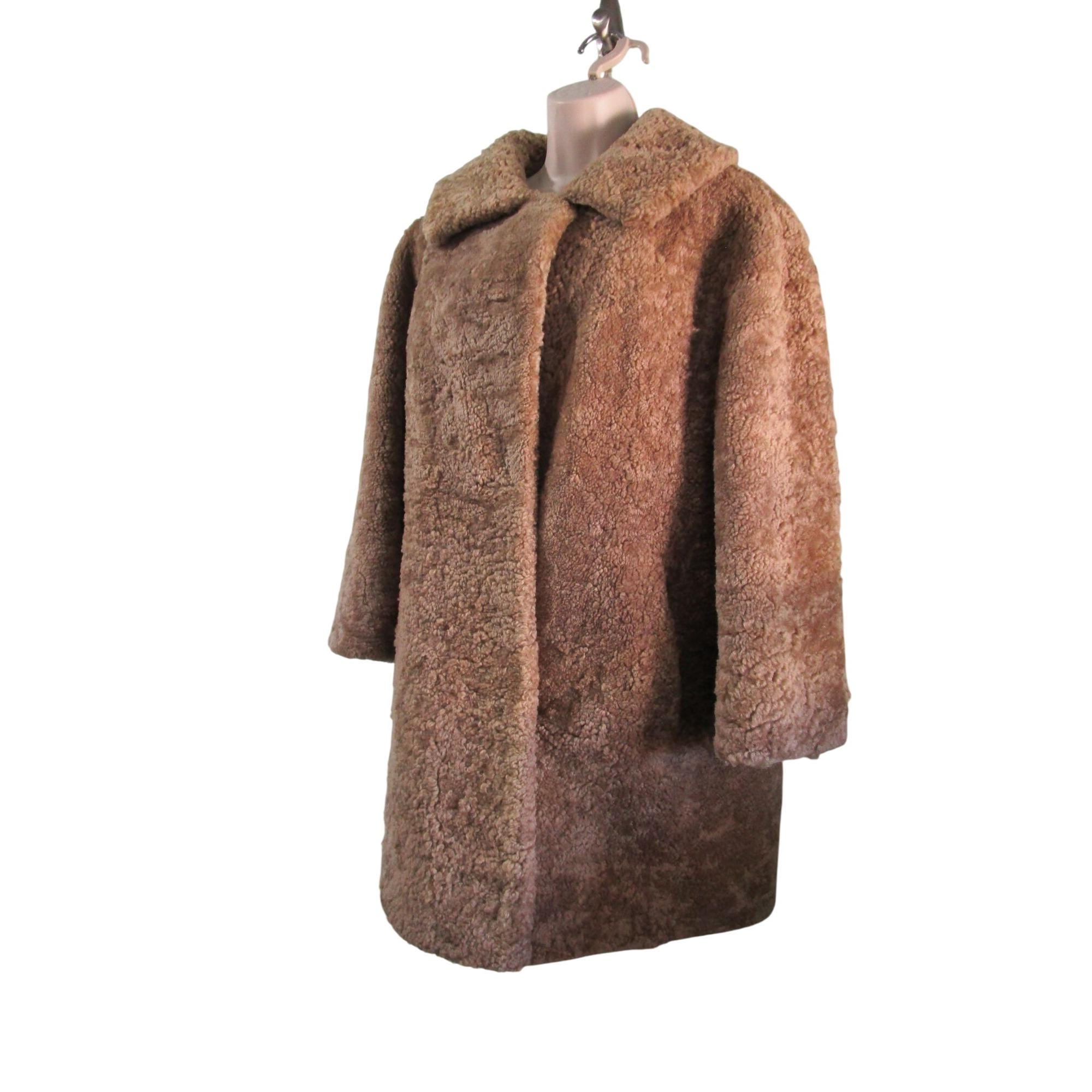 Vintage Mouton Dyed Brown Shearling Curly Lamb Sheep Fur Coat
