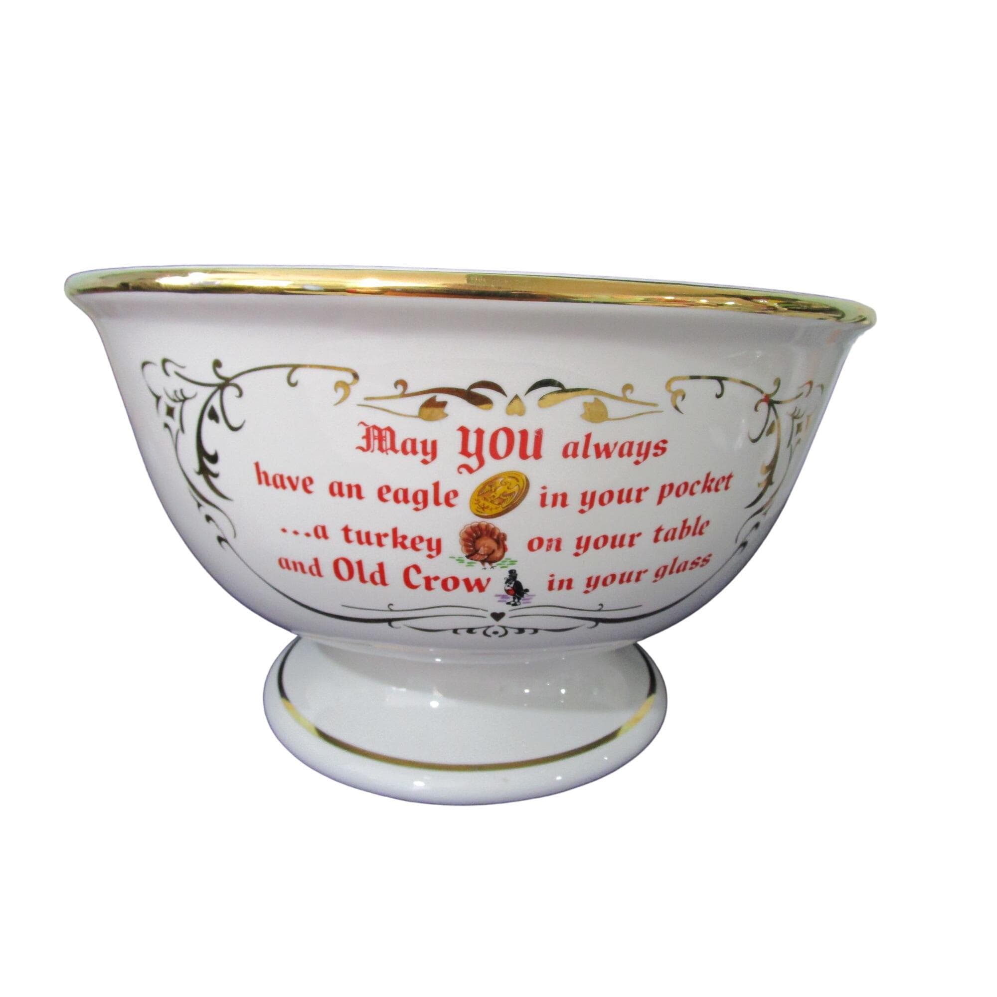 Vintage 1950s Old Crow Whiskey Punch Bowl by Hall China 12