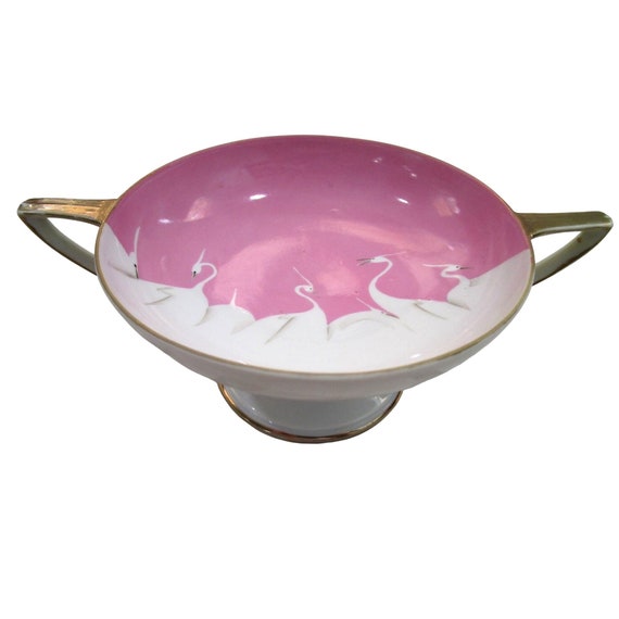 食器 capkaname Seven Lucky Cranes Pink Tame Nakamura Imperial Nippon Deco Handled