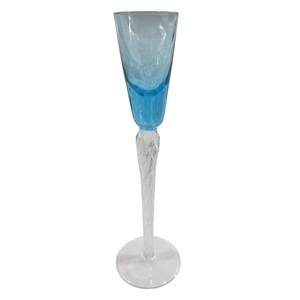 Vintage Turquoise Blue Bowl Clear Air Twist Stem Tall Cordial  EUC