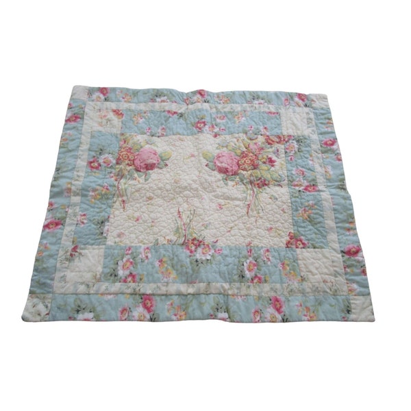 The Armoire Collection Vintage Quilted Floral Pillow Sham Cream Blue Standard