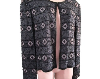 Perlenbestickte Cocktail-Formelle Jacke aus Seide Papell Boutique Damen Med GUC