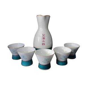 Sawano T Suri Sake Set Türkis Weiß Porzellan Japan EUC