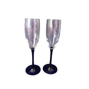 Cristal D&#39;Arques Neptune Champagne Glass A Pair Cobalt Blue Stem Retired EUC