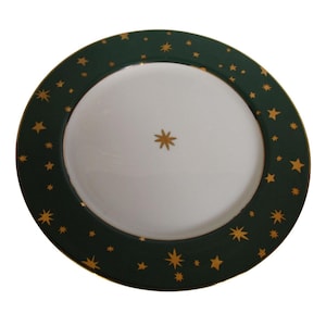 Vintage Sakura Galaxy Green Gold Star Salad Luncheon Plate GUC