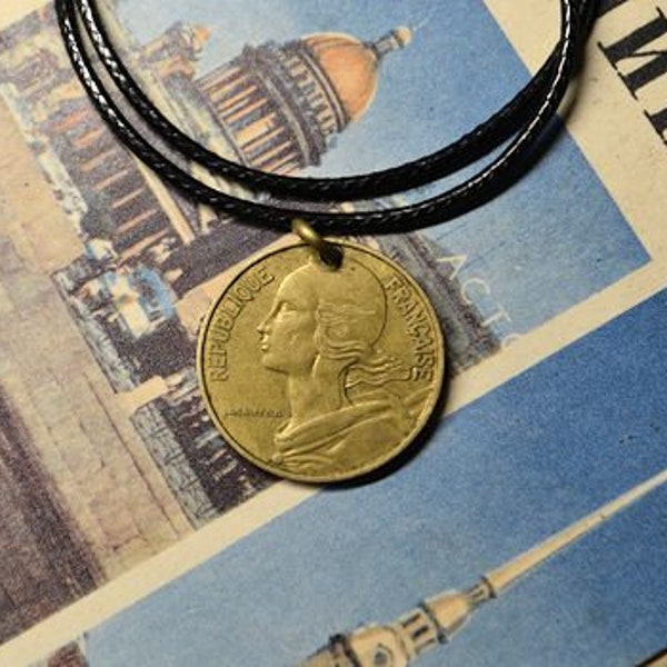 France coin necklace//20 centimes 1964//Coin//French Paris//Coin jewelry//Europe Coin//1964//Handmade Jewelry//