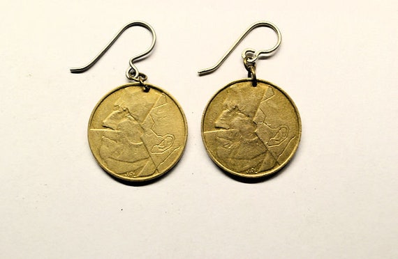 Coins Earrings//belgian F 1986-92//handmade Earrings//womens