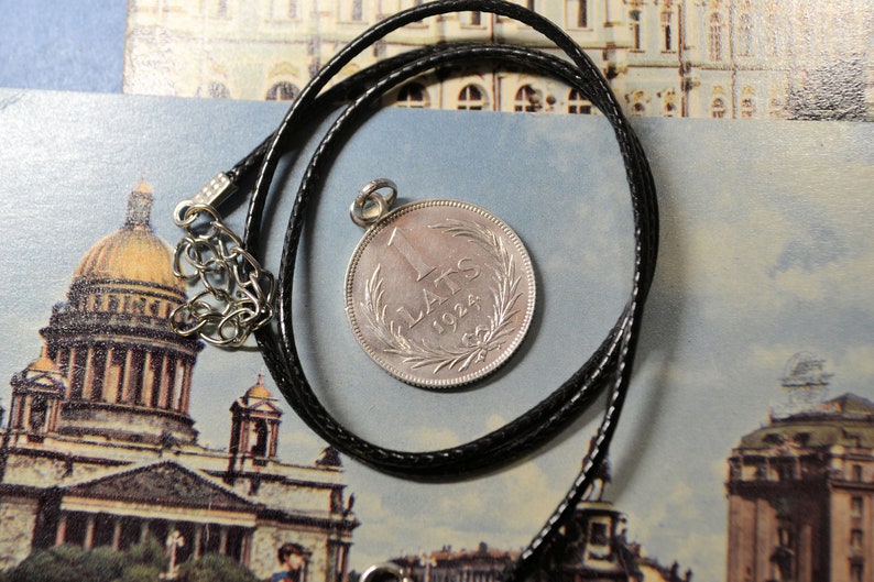 Latvian silver coin necklace Vintage necklaceLatvian 1 lats 1924 coin necklaceSilver necklaceCoin jewelrySilver coinHandmade