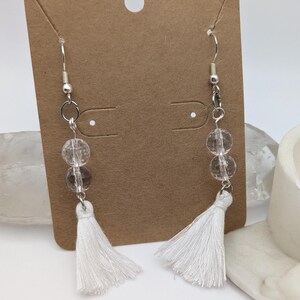 Faceted Rock Crystal Quartz and Tassel Earrings; Gemstone Jewelry; Beaded Jewelry; Beaded Earrings; Gemstone Earrings; OOAK; Crystal Jewelry