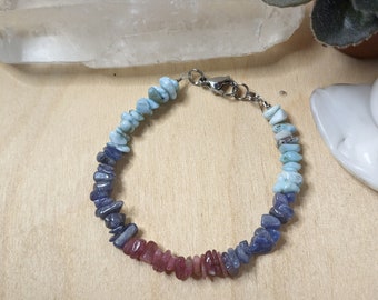 Tanzanite, Pink Tourmaline, and Larimar Chip Bracelet; Gemstone Jewelry; Beaded Bracelet; Gemstone Bracelet; Beaded Jewelry