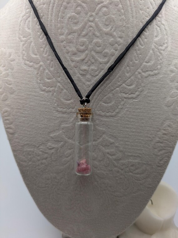 Pink Tourmaline 'Heart Chakra'  Crystal Bottle Charm Necklace; Gemstone Necklace; Charm Necklace; Gemstone Charm; OOAK