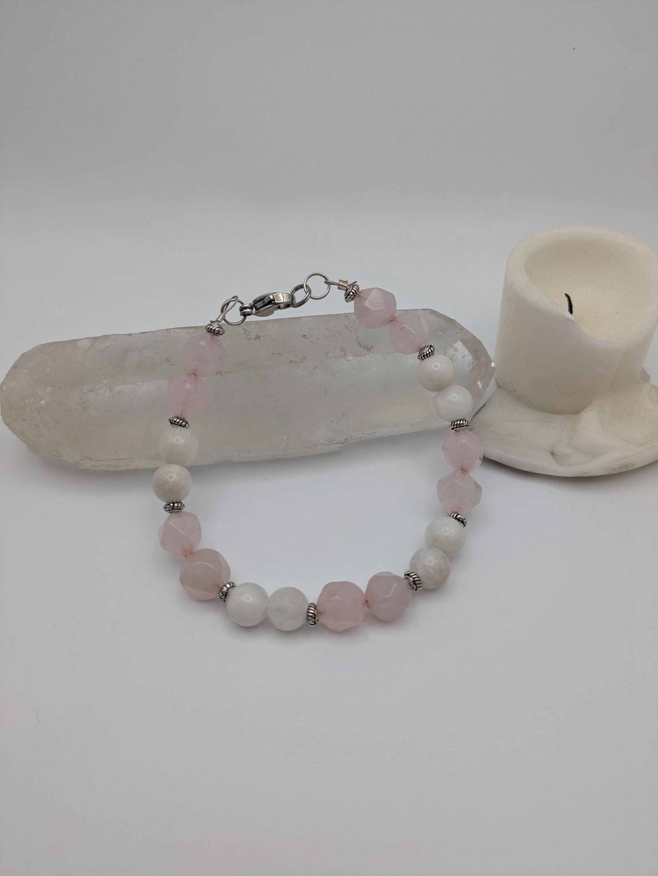 Rose Quartz and Moonstone 'Self Love' Bracelet; Beaded Bracelet; Gemstone Bracelet; Gemstone Jewelry; Beaded Jewelry; Crystal Healing; OOAK