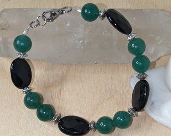 Bracciale 'Anti-ansia' con avventurina verde e tormalina nera I; Bracciale con perline; Gioielli con pietre preziose; Bracciale con pietre preziose; Gioielli con perline