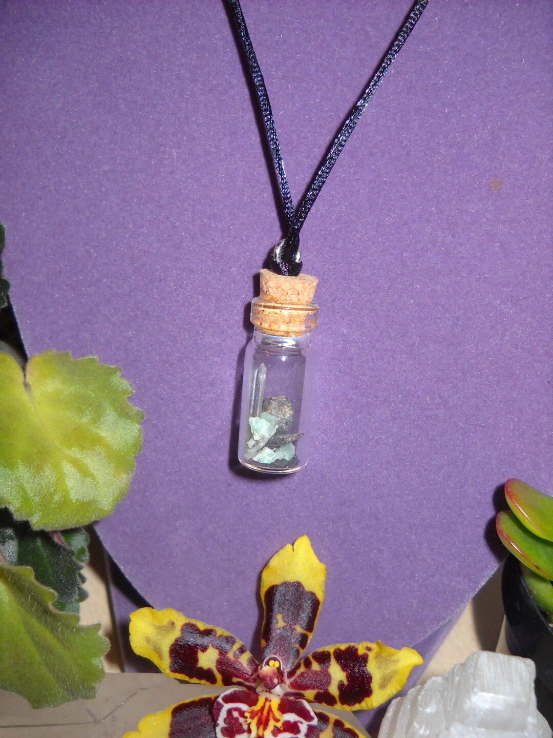Crystal Bottle Charm Necklace Emerald, Sapphire, and Rock Crystal Etsy