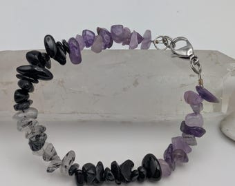 Black Tourmaline, Amethyst, and Tourmalinated Quartz Psychic Power Bracelet IX; Gemstone Bracelet; Beaded Bracelet; Gemstone Jewelry; OOAK