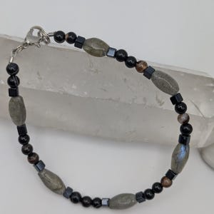 Labradorite, Onyx, and Hematite Bracelet; Gemstone Bracelet; Beaded Bracelet; Gemstone Jewelry; Beaded Jewelry; Handmade; OOAK