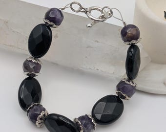 Amethyst and Black Tourmaline Psychic Power Bracelet III; Gemstone Bracelet; Beaded Bracelet; Gemstone Jewelry; Beaded Jewelry