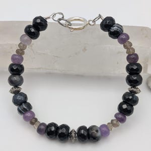 Black Line Agate, Amethyst and Smoky Quartz Beaded Bracelet; Gemstone Bracelet; Beaded Bracelet; Gemstone Jewelry; Beaded Jewelry; Handmade