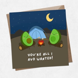 Avocado Wortspiel Grußkarte, Punny Cards, You're All I Avo Wanted, Camping