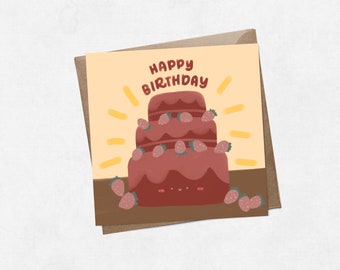 Happy Birthday Strawberry Cake Square Greeting Card