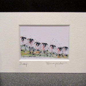 Sheep.  Miniature signed art print from an Original painting by Suzanne Patterson.XX