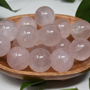 Small rose quartz spheres natural stone carved crystal balls with wooden stand
