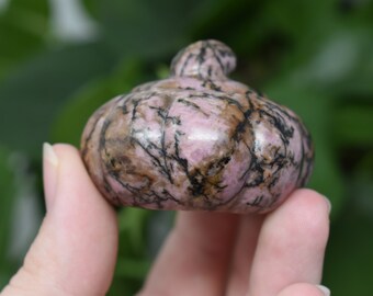 May include: A pink and black polished gemstone with a smooth, rounded shape. The gemstone has a unique, marbled pattern.