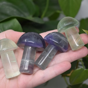 Clearance Fluorite mushroom crystal carving natural stone rainbow fluorite mixed colors reconstructed or fissures in the stone
